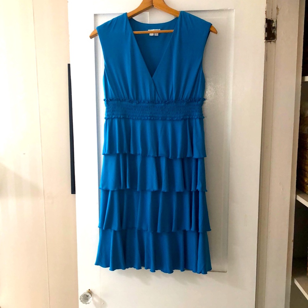 Size 12 flirty tiered aqua dress. Lined.